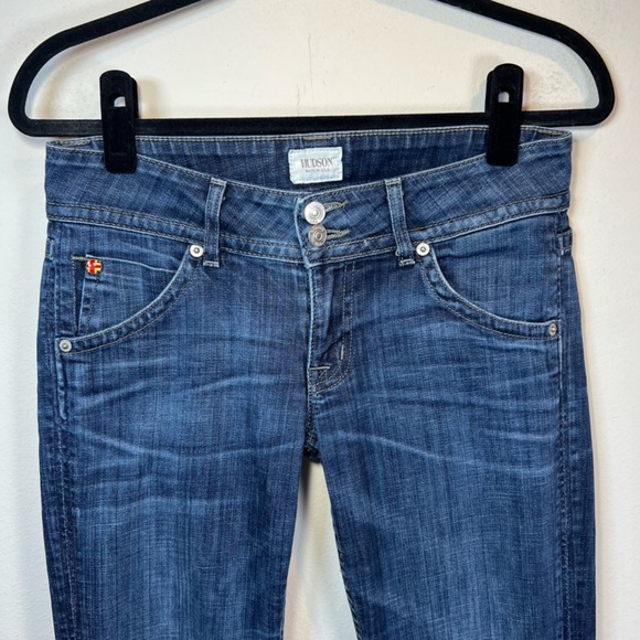 Hudson Womens Signature Bootcut Flap Jeans Dark Blue Distressed Stretch Sz 28x29 - Picture 3 of 15